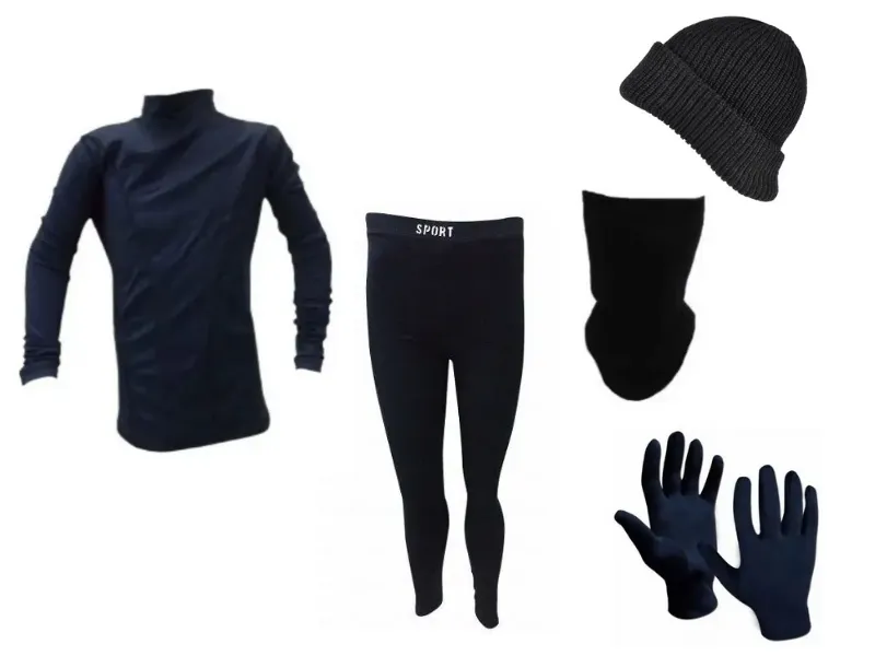 Adult Thermal Outfit Set - Shirt, Leggings, Hat, Neck Warmer, and Thermo Gloves