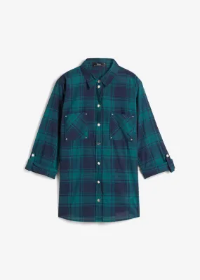 Blue plaid tartan blouse in dark blue/petrol blue