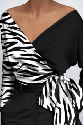 Elegante blusa con estampado Roveretta, blanco y negro