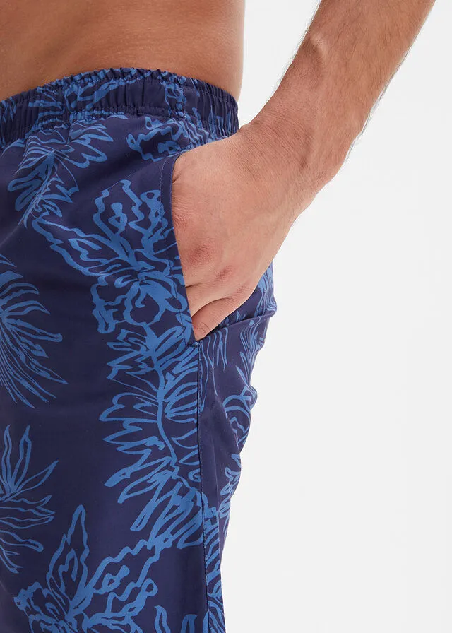 Men's Navy Blue Floral Swim Trunks