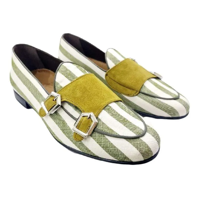 MOCASIN BELGIAN TEJIDO Y PIEL HEBILLAS VERDE