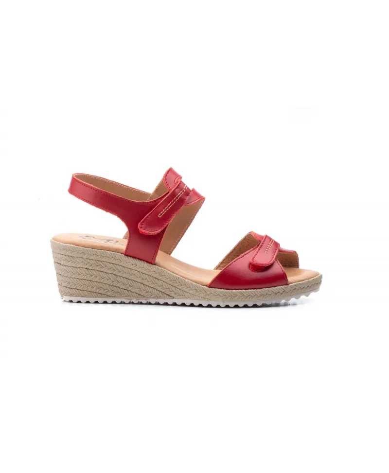 JAM Red Leather Sandals with Velcro and Jute