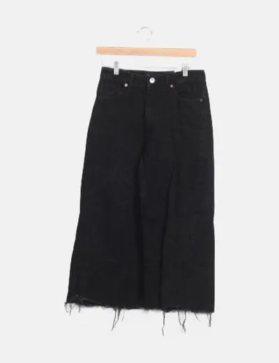 Black Zara Cropped Wide Leg Jeans